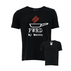 Camisetas Powered By Bacon - Modelos Masculino e Feminino